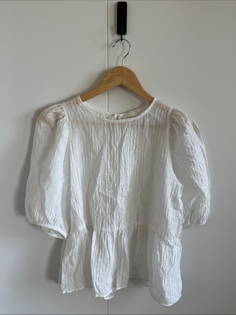White Puff Sleeve Peplum Shirt